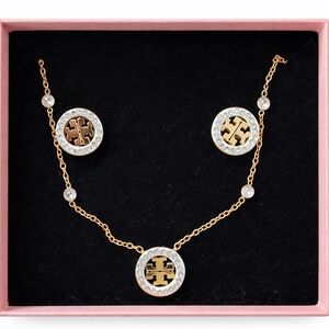 Gold-Tone Crystal Circle Necklace & Earrings Set - Women Jewelry